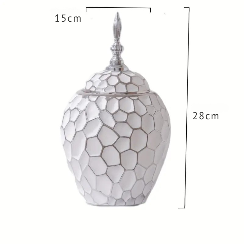 Vaso de Cerâmica Oval com Acabamento Metalizado, 3 Peças — Elegância para Sala, Mesa ou Entrada