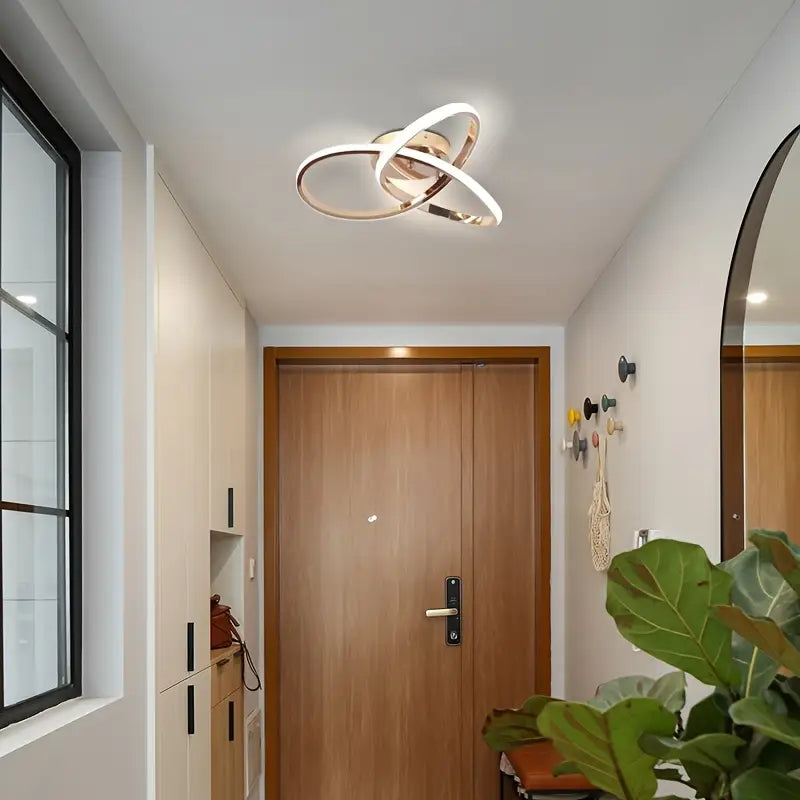 Lustre Moderno LED Dourado — 2 Tons de Luz | Elegância e Versatilidade