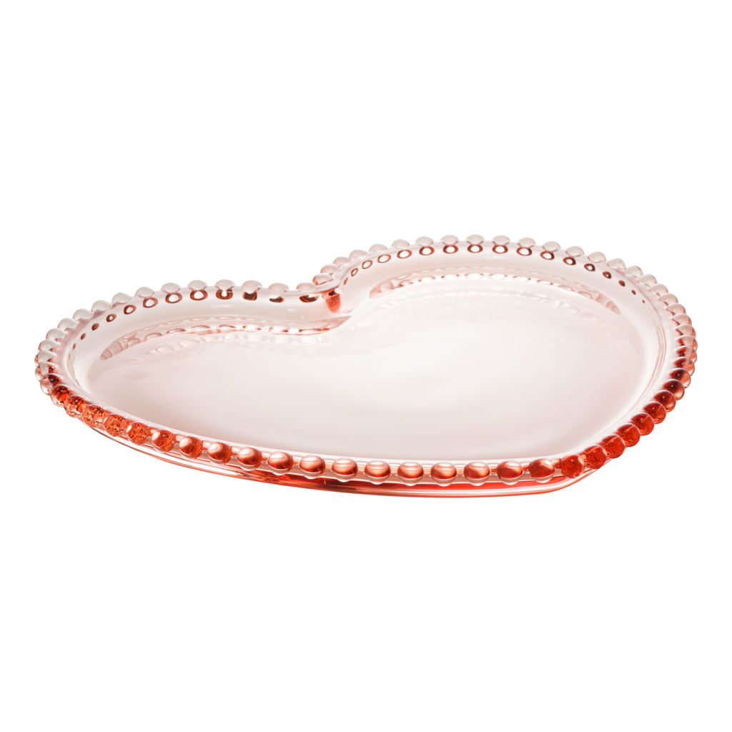 Prato Cristal Coração Pearl Bolinha Rosa - 25 cm