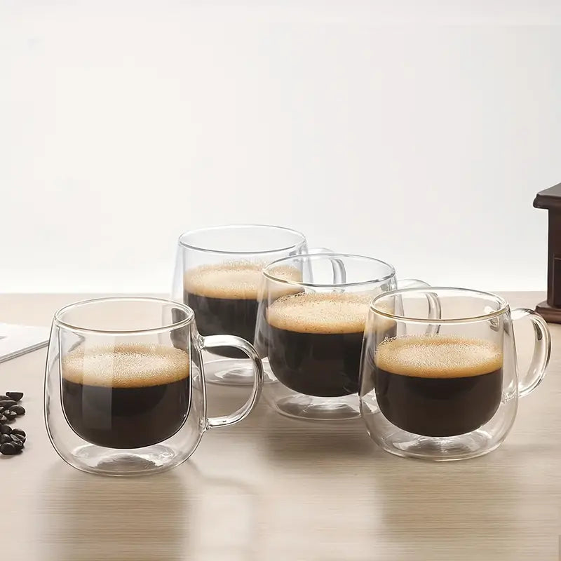 Conjunto de 4 Xícaras de Vidro Dupla Camada – Para Espresso, Latte, Cappuccino e Chá, Seguras para Lava-Louças