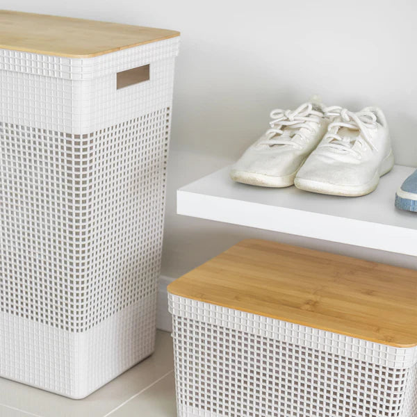 Cesto de roupas de 49L com tampa de bambu Linha Oasi