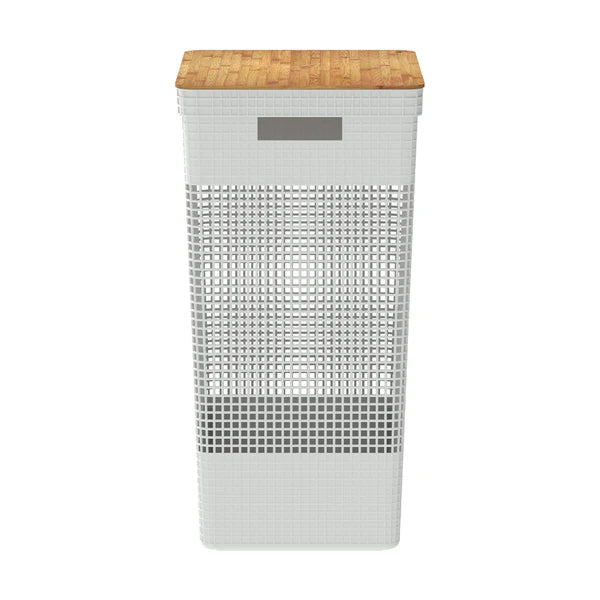Cesto de roupas de 49L com tampa de bambu Linha Oasi