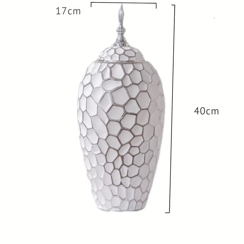 Vaso de Cerâmica Oval com Acabamento Metalizado, 3 Peças — Elegância para Sala, Mesa ou Entrada
