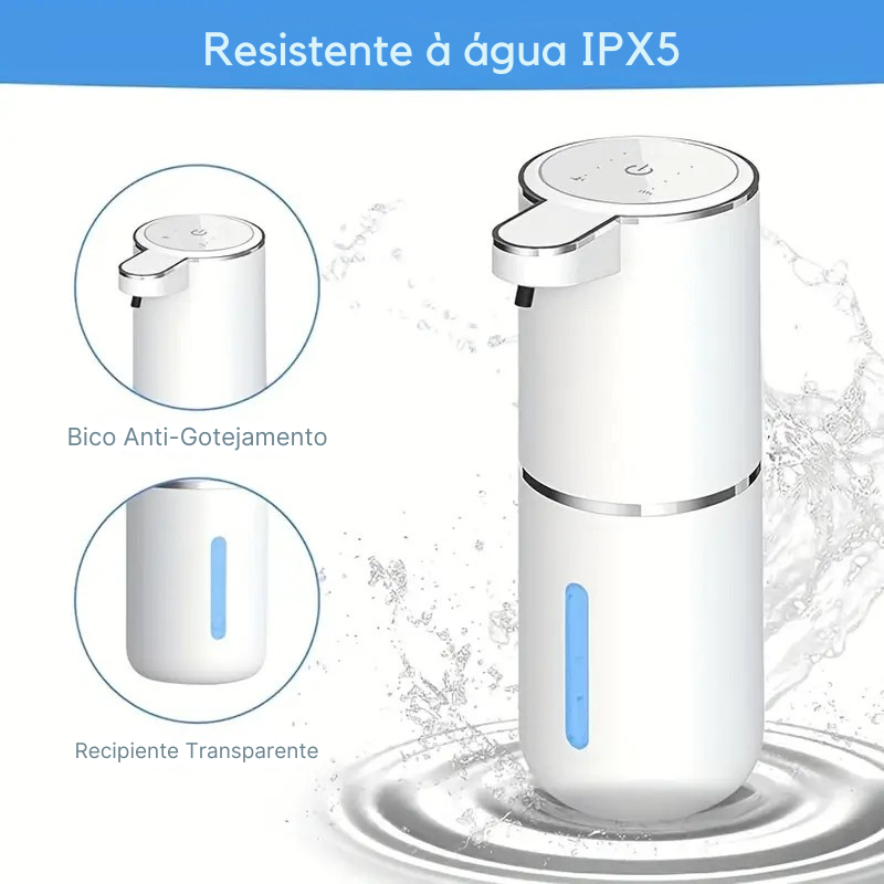 Dispensador Automático de Sabão 380ml – Sensor Sem Toque, Recarregável via USB, Design Moderno Preto, Parede, Ideal para Banheiro e Cozinha