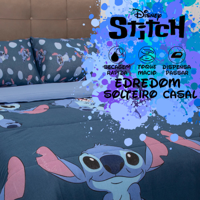 Edredom Infantil Lilo & Stitch Dupla Face | Super Macio e Grosso | Solteiro ou Casal | Personagem Oficial Disney