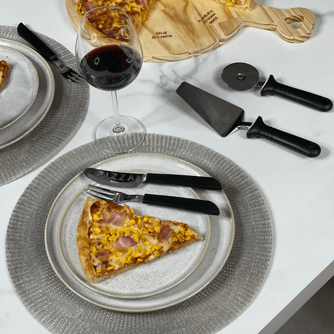 Kit para Pizza em Aço Inox Preto 14 Peças Tramontina