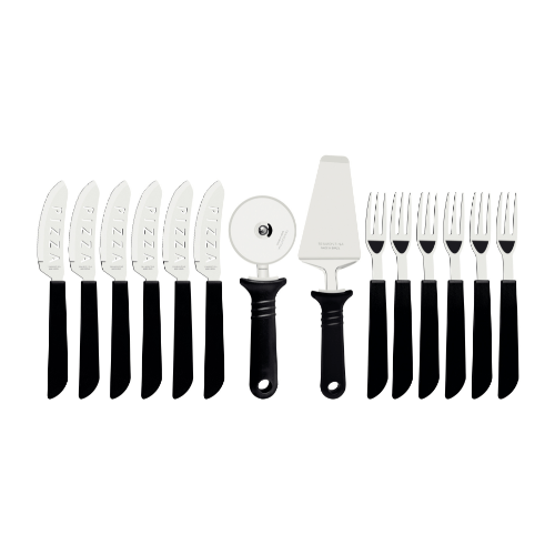 Kit para Pizza em Aço Inox Preto 14 Peças Tramontina