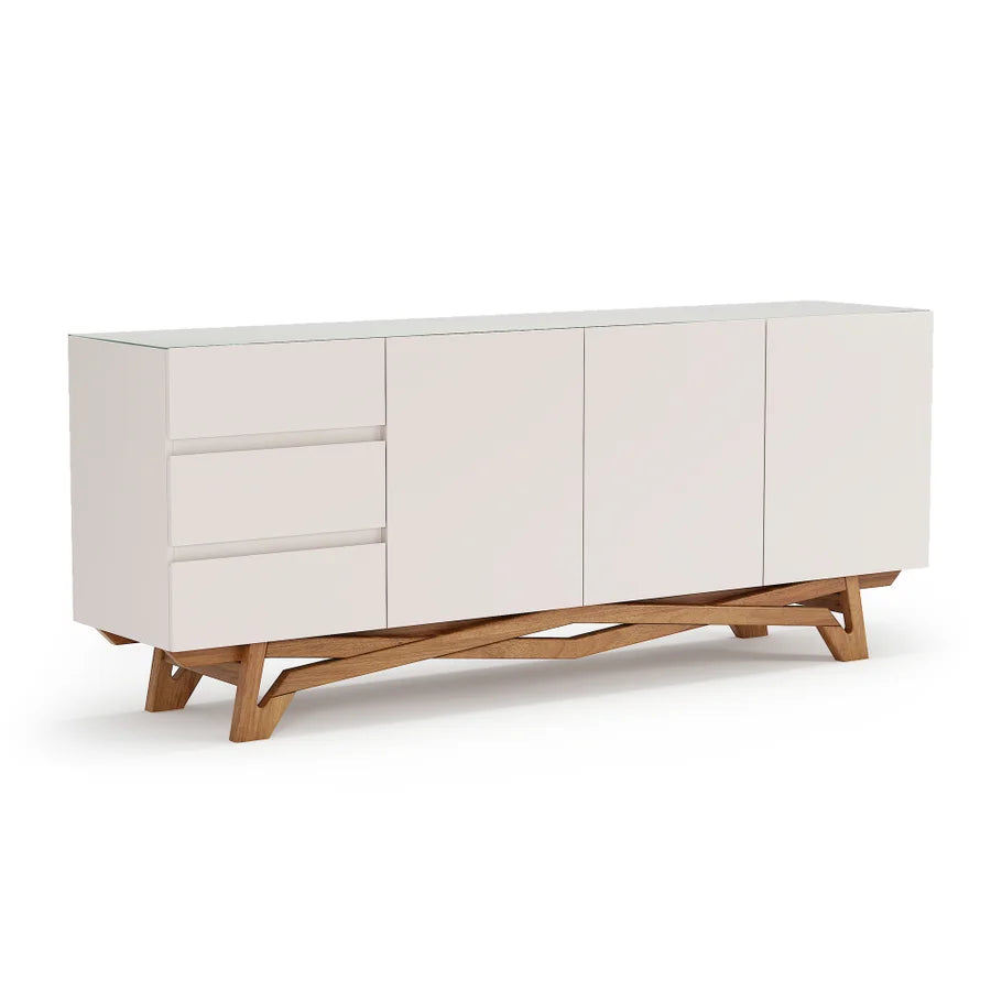 Buffet Oasi com Vidro pés em Madeira de Eucalipto estrutura em MDF cor Off-White BV200 Off White