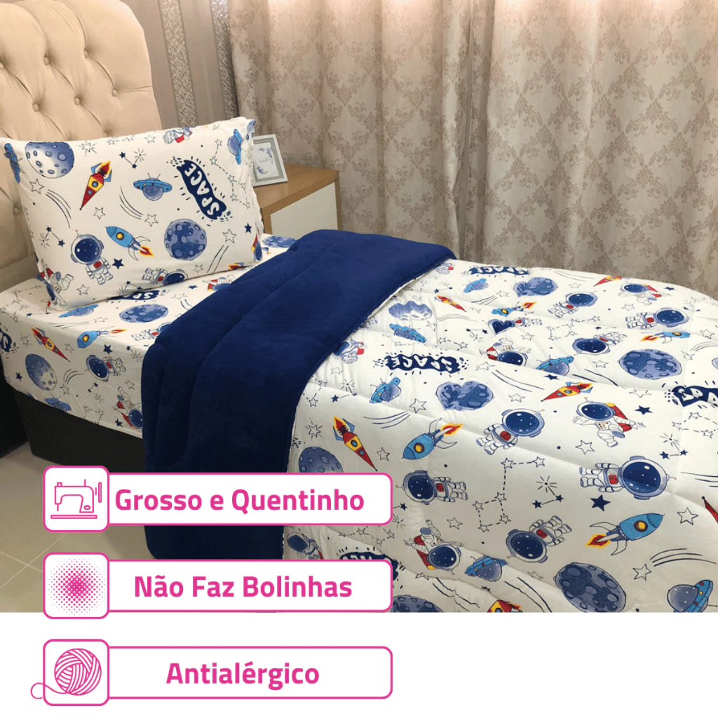 Coberdrom Edredom Grosso Colcha De Solteiro Infantil Menina/ Menino - Inverno - Manta Soft Plush e Algodão Macio
