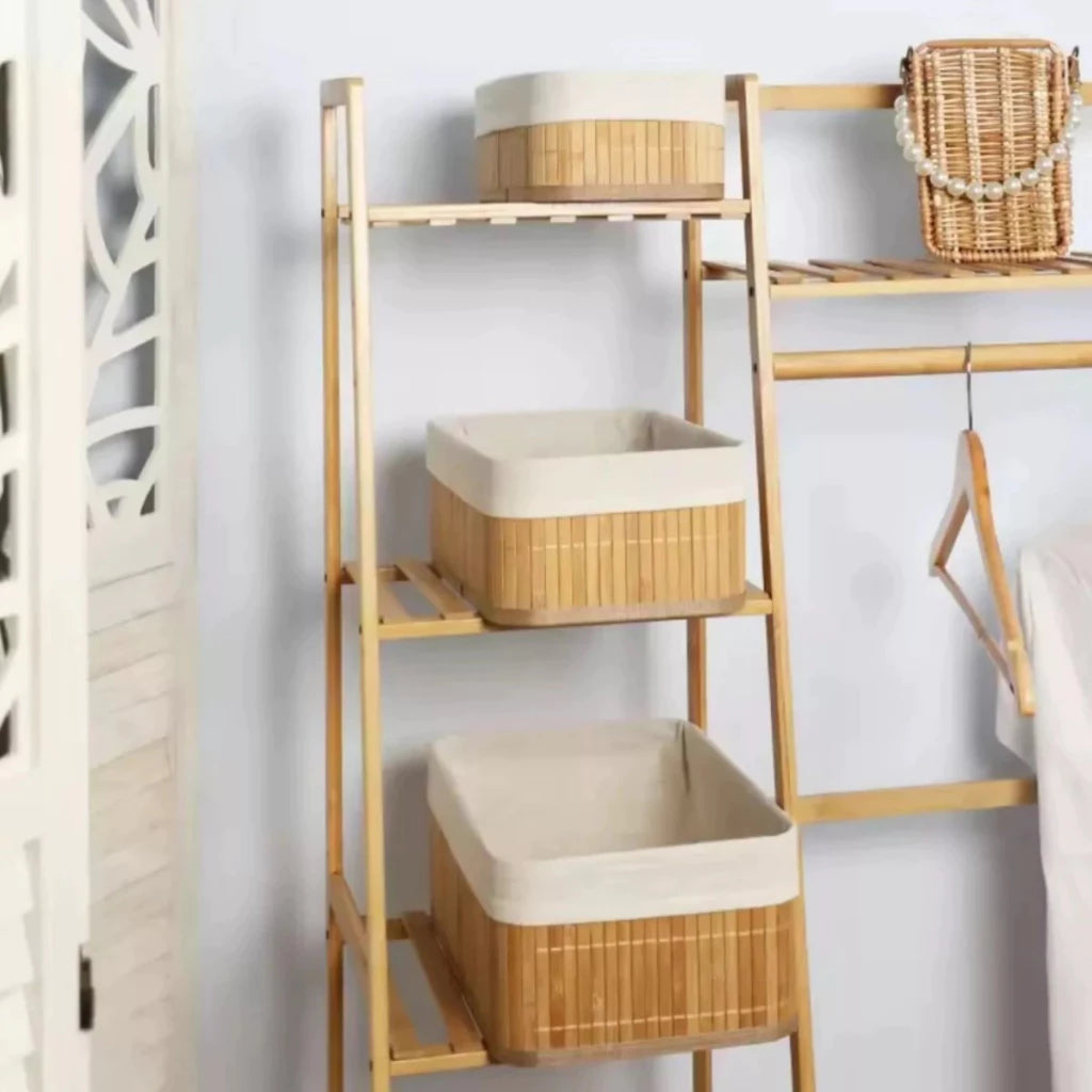 Kit 3 Cestos Organizadores de Bambu Multiuso com Forro Cesto Organizador Roupa Banheiro