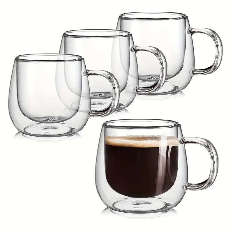 Conjunto de 4 Xícaras de Vidro Dupla Camada – Para Espresso, Latte, Cappuccino e Chá, Seguras para Lava-Louças