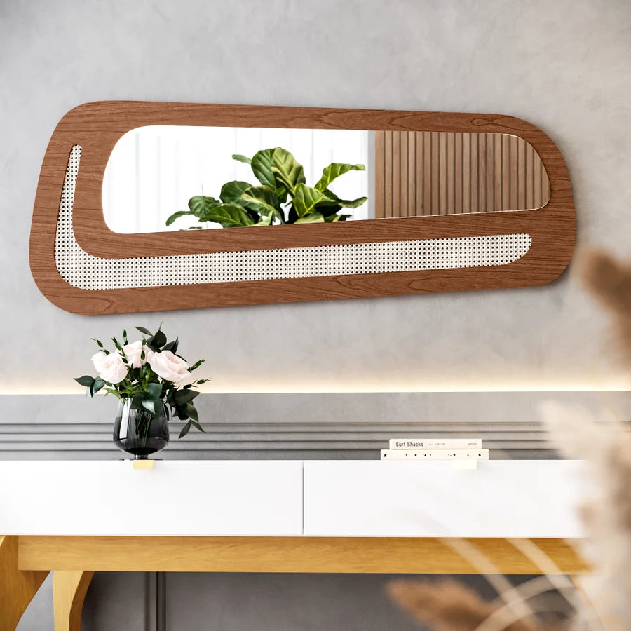 Moldura com Espelho Times com Telinha cor Carvalho em MDF Laminado Natural Cinamomo