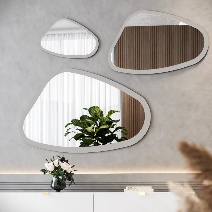 Espelho Orgânico com Moldura Miami cor Laca Fendi Nobre em MDF Natural