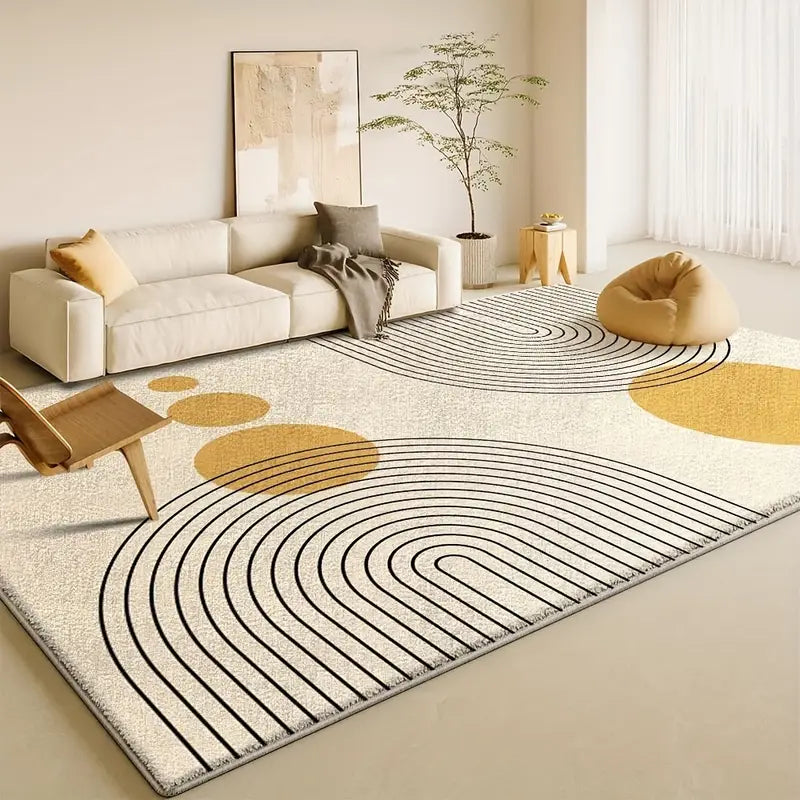 Tapete Moderno em Veludo – Design Abstrato em Bege e Preto, Macio, Lavável e Antiderrapante – Ideal para Sala, Quarto e Escritório