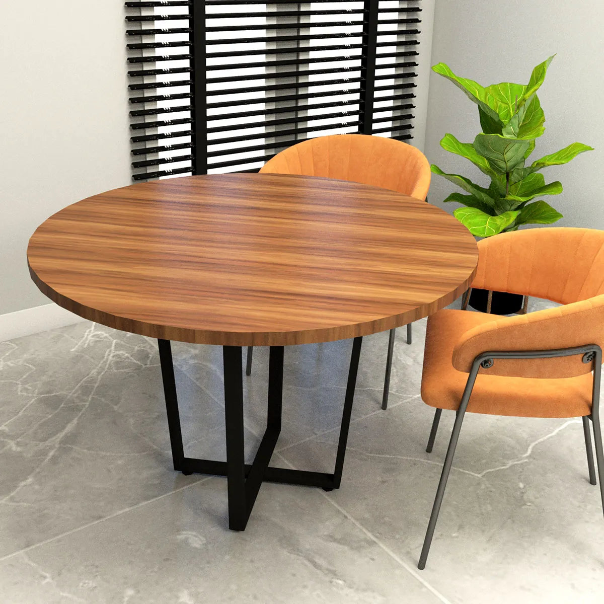 Mesa de Reunião Industrial Redonda 110cm Pés em Metal F5 Office