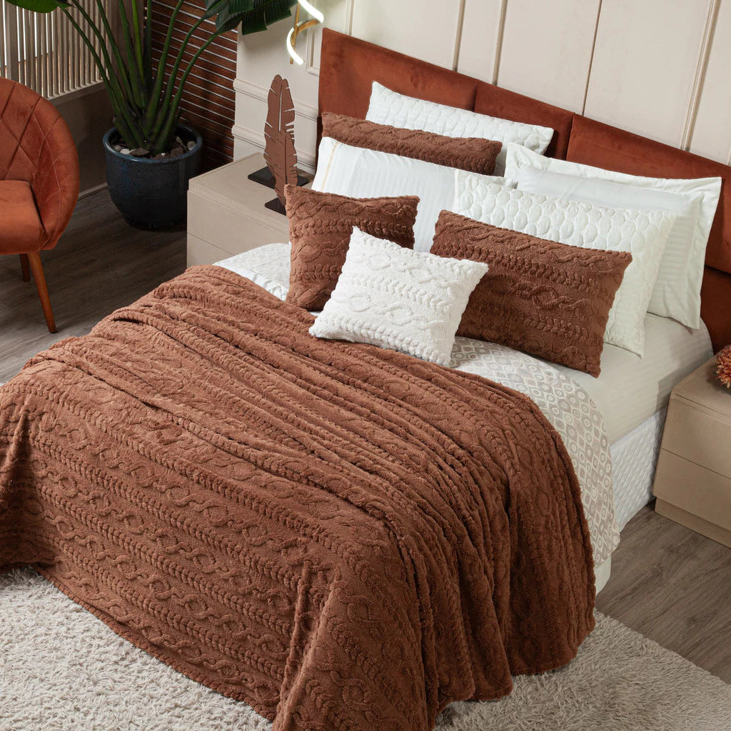 Cobertor Manta Zurique Trançado Avulso KING - Mantinha Plush Fleece Sherpa Alto Relevo Flannel