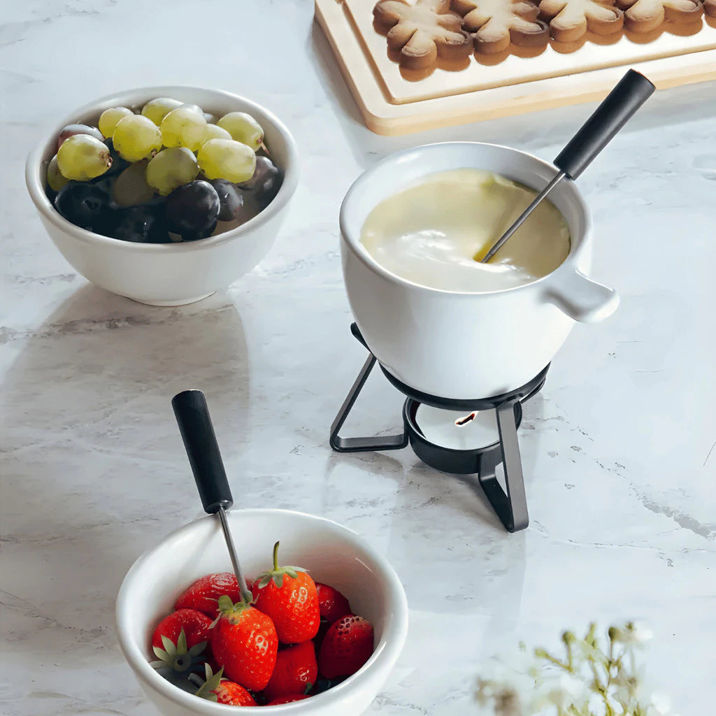 Conjunto Fondue de Cerâmica Branco 250ml — 4 Peças | Oasi